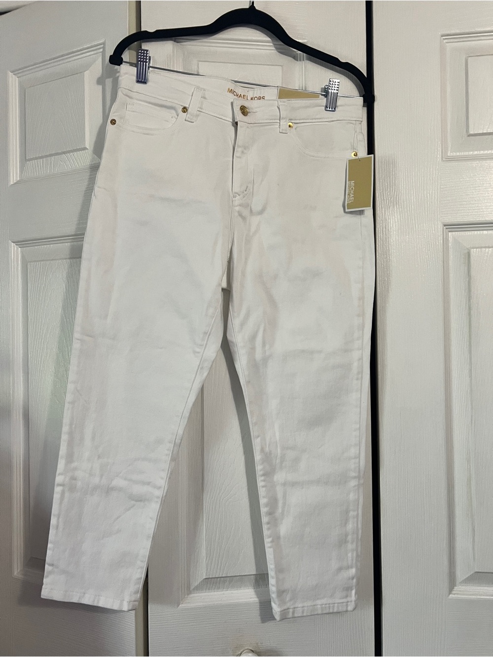 Michael Kors White Cropped Women's Jeans with Gold Hardware - Picture 1 of 10